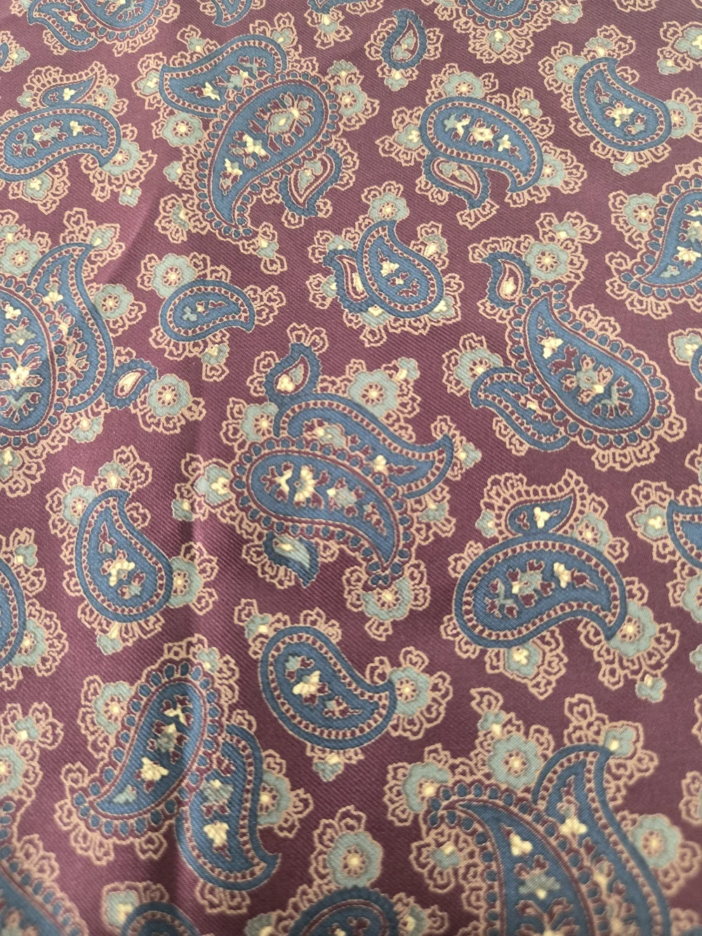 Christian Dior Satin Silk Burgundy Paisley Rectangle Scarf w/ Fringe Logo